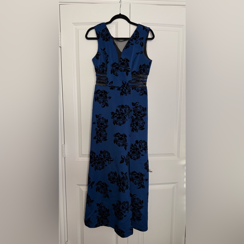 Royal Blue and Black Floral Maxi Dress